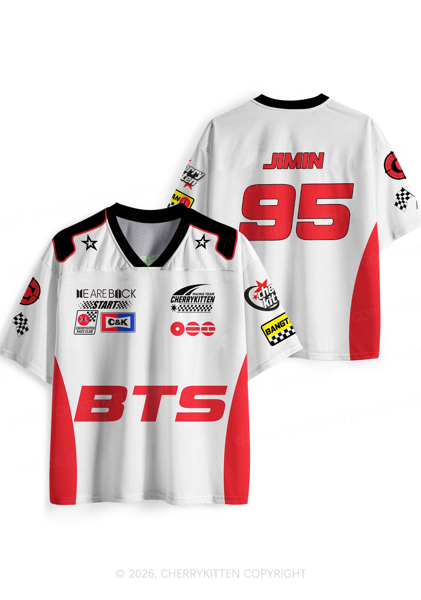 White Korean Boys Y2K Sport Jersey Shirts Cherrykitten