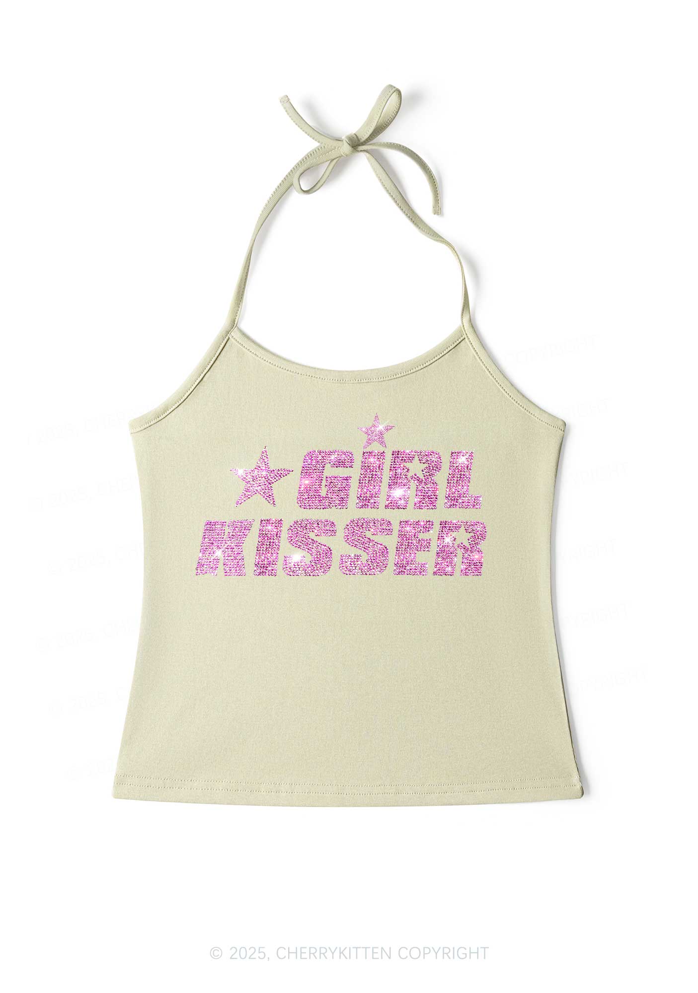Rhinestone Girl kisser Pride Y2K Halter Neck Cami Cherrykitten