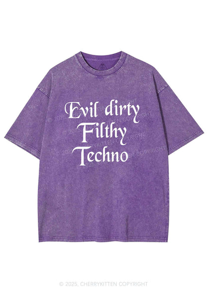 Evil Dirty Filthy Techno Y2K Shirts Washed Tee Cherrykitten