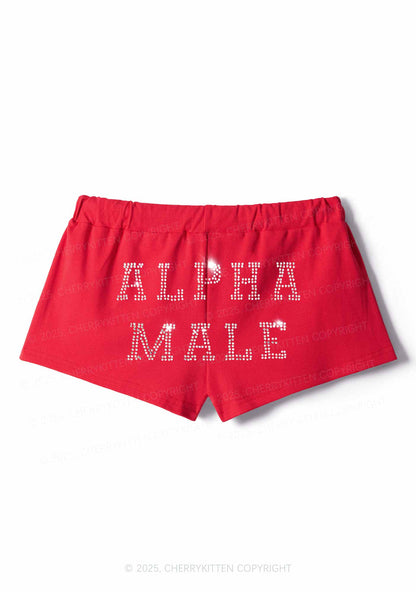 Rhinestone Alpha Male Y2K Drawstring Mini Shorts Cherrykitten