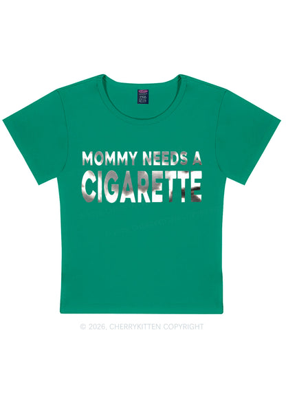 Mommy Needs A Cigarette Silver Foil Printed Y2K Baby Tee Cherrykitten