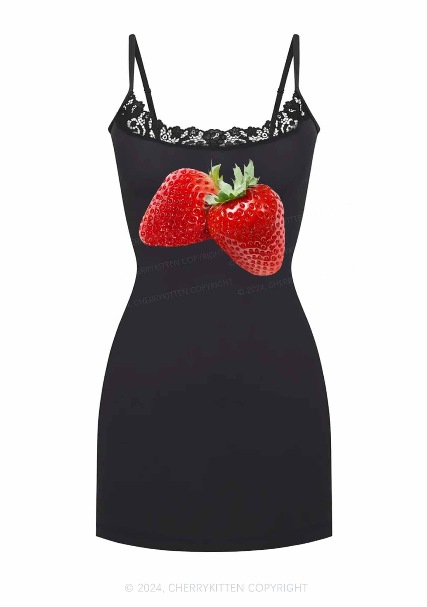 Pretty Strawberry Y2K Lace Slip Dress Cherrykitten