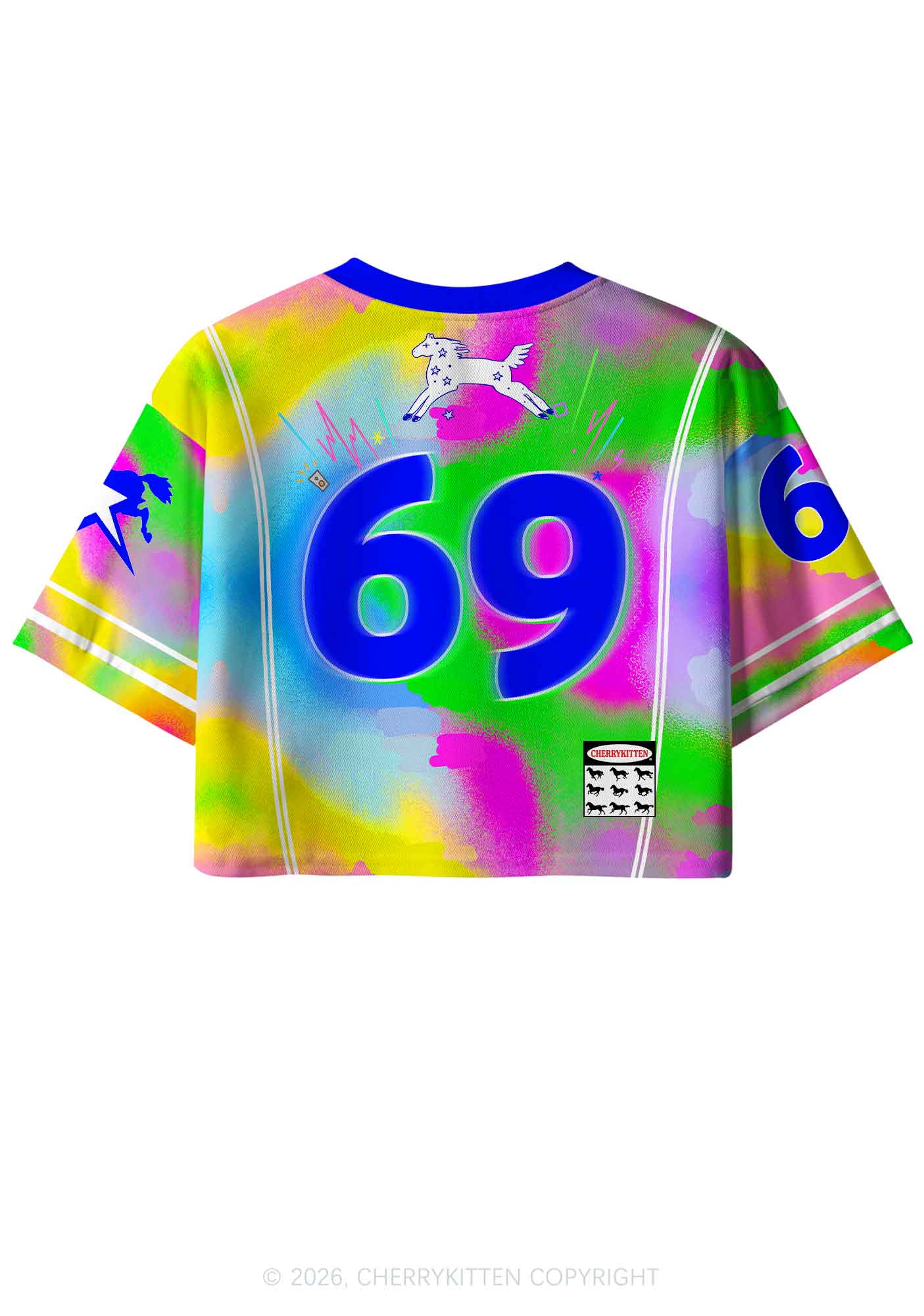 Rainbow K DJ Pony Y2K Crop Sport Jersey Shirts Cherrykitten