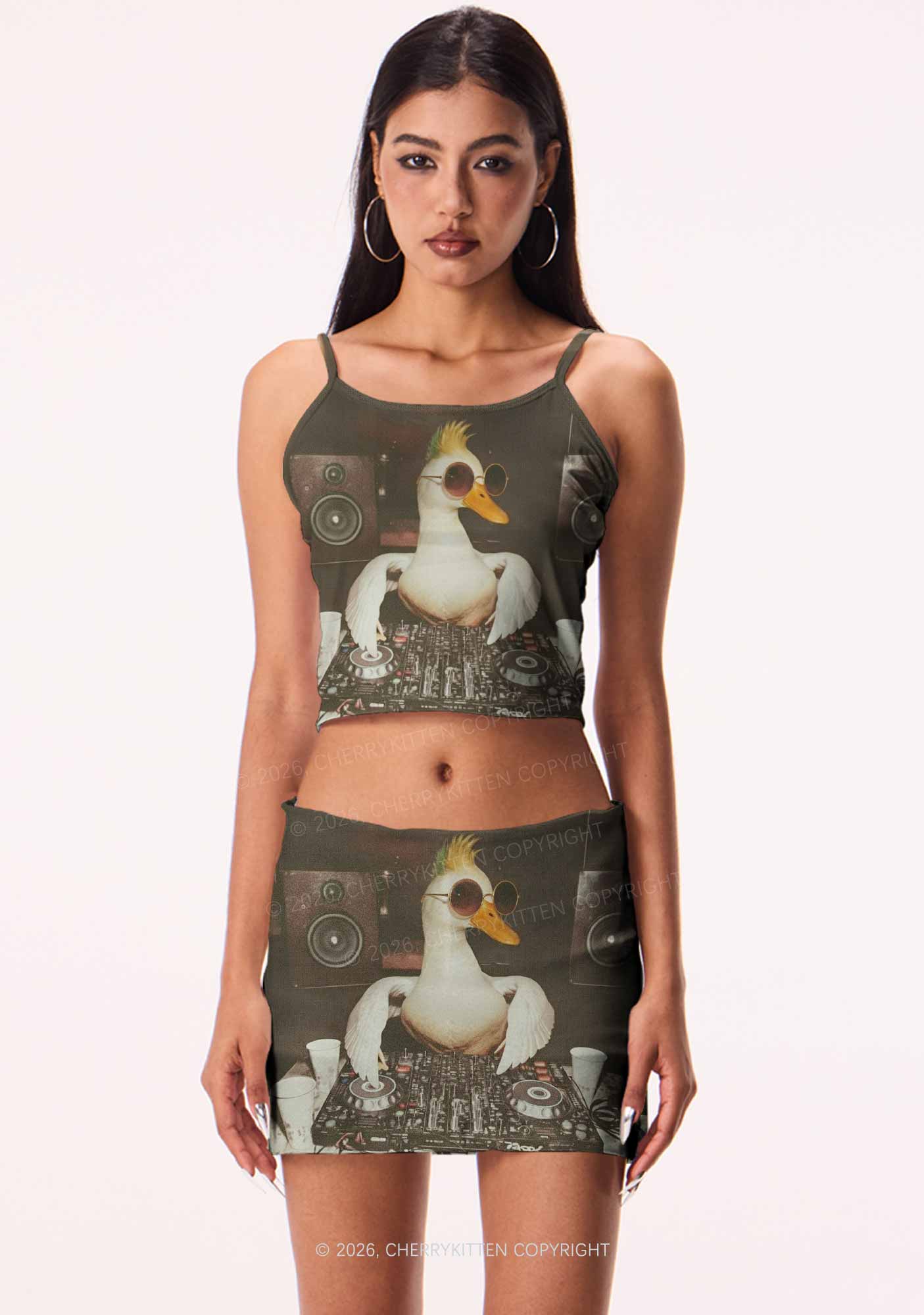 Sunglasses DJ Duck Y2K Print Mini Skirt Cherrykitten