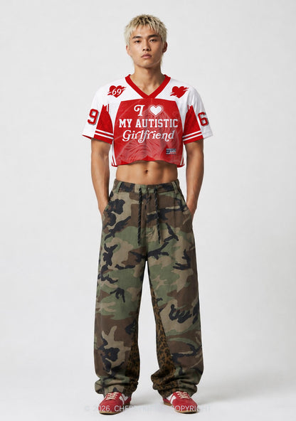 Red I Love My Autistic GF Y2K Crop Sport Jersey Shirts Cherrykitten