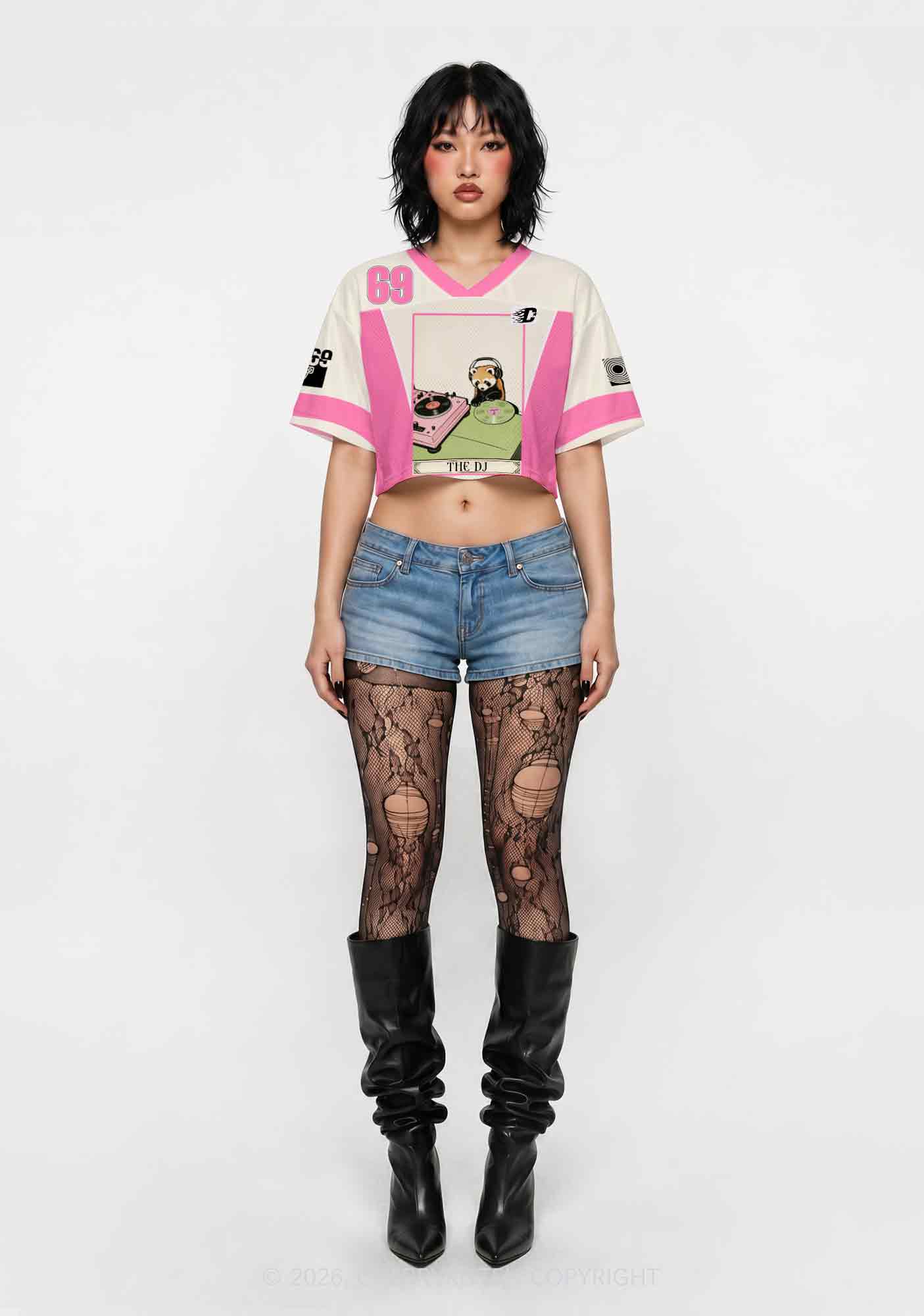 Red Panda The DJ Y2K Crop Sport Jersey Shirts Cherrykitten