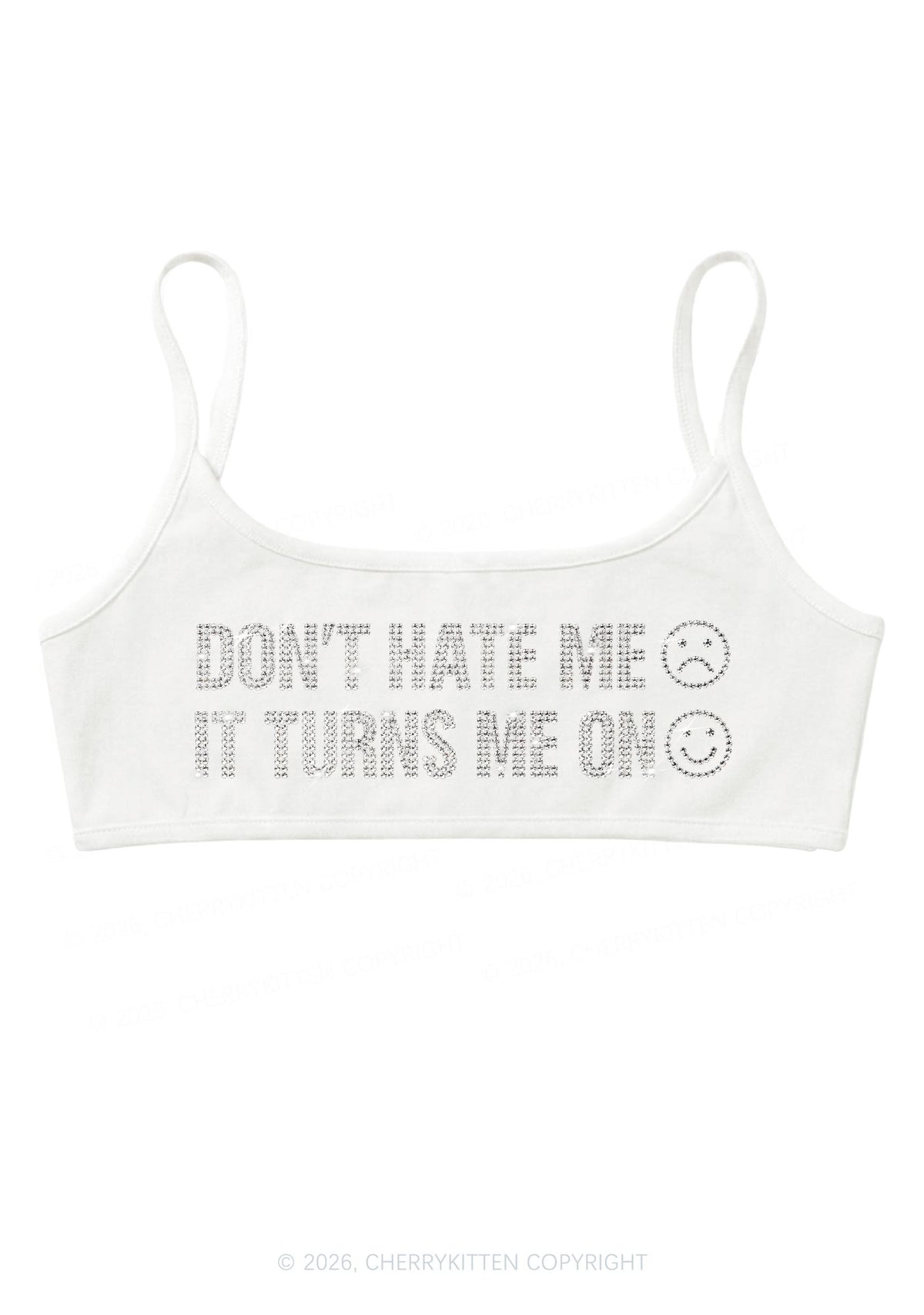 Rhinestone Dont Hate Me Y2K Super Crop Cami Cherrykitten