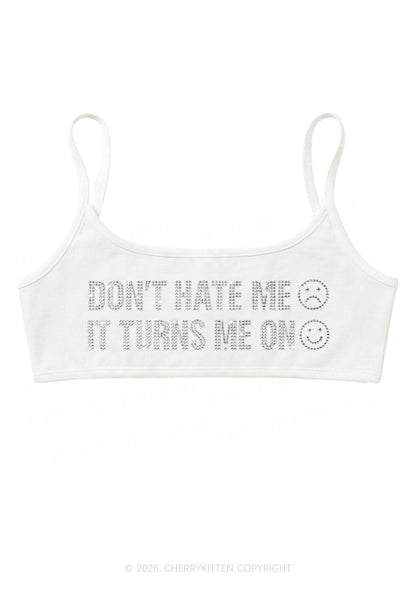 Rhinestone Dont Hate Me Y2K Super Crop Cami Cherrykitten