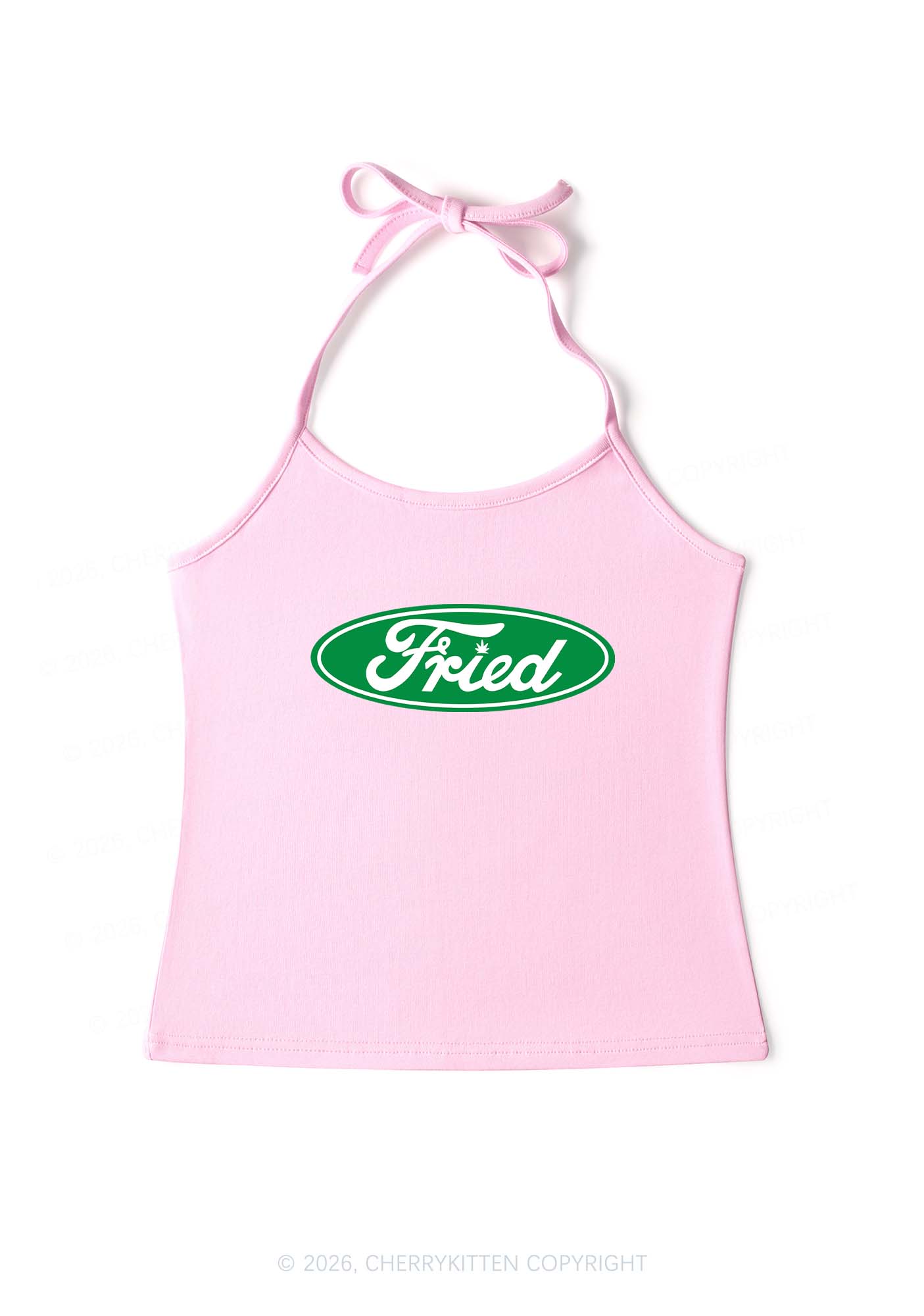 Green Fried Y2K Halter Neck Cami Cherrykitten