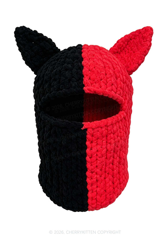Halloween Colorblock Cat Y2K Knitted Balaclava Cherrykitten