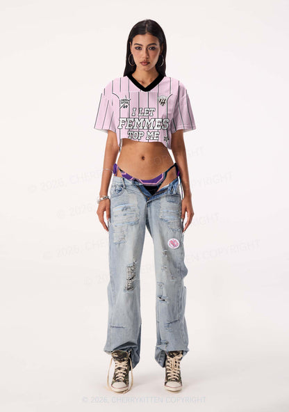 I Let Femmes Top Me Pride Y2K Crop Sport Jersey Shirts Cherrykitten