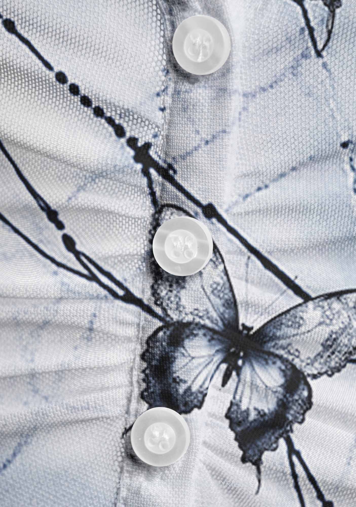 Web And Butterflies Y2K Mesh Ruched  Waist  V Neck Top Cherrykitten