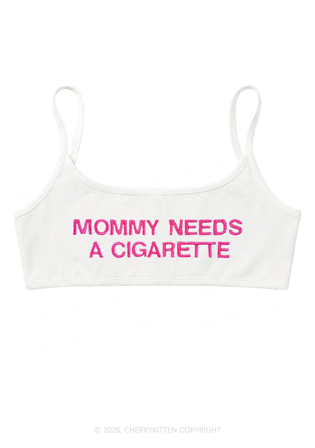Embroidered Mommy Needs A Cigarette Y2K Super Crop Cami Cherrykitten