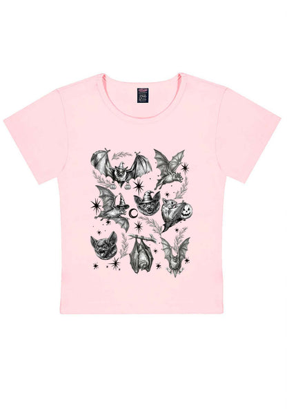 Halloween Bat Wizard Hat Y2K Baby Tee Cherrykitten