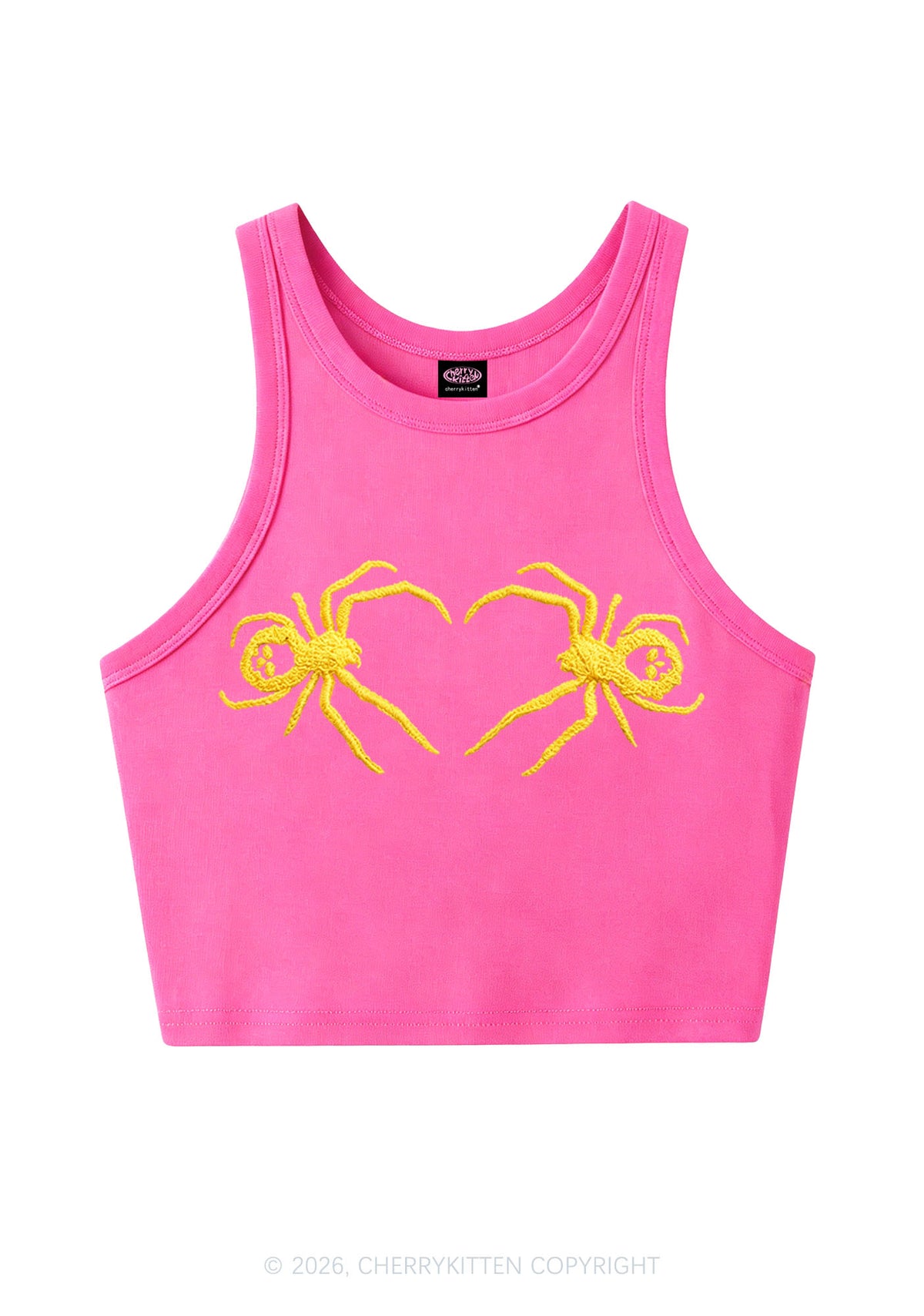 Embroidered Skull Spider Y2K Crop Tank Top Cherrykitten