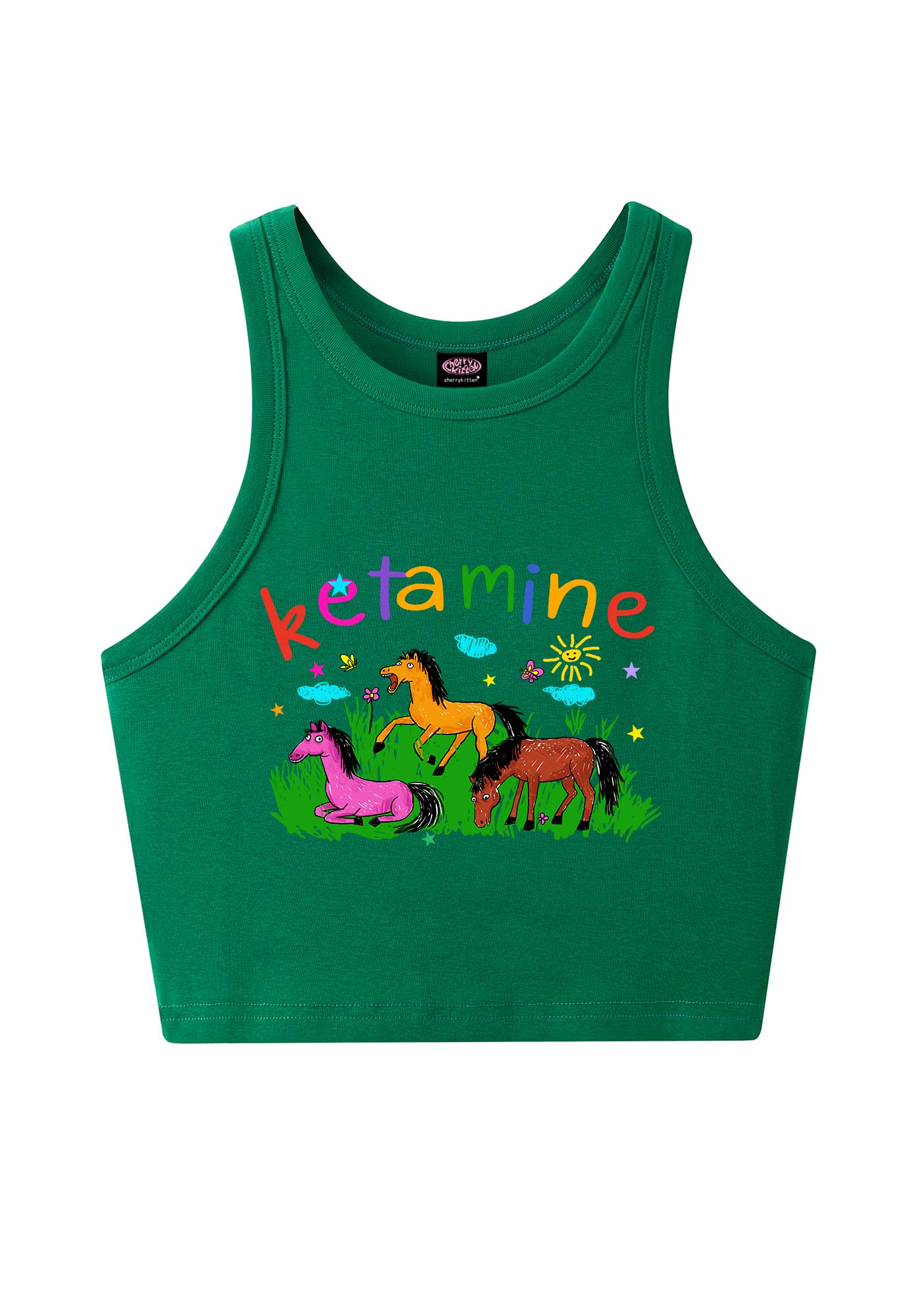 Rainbow K Pony Y2K Crop Tank Top Cherrykitten