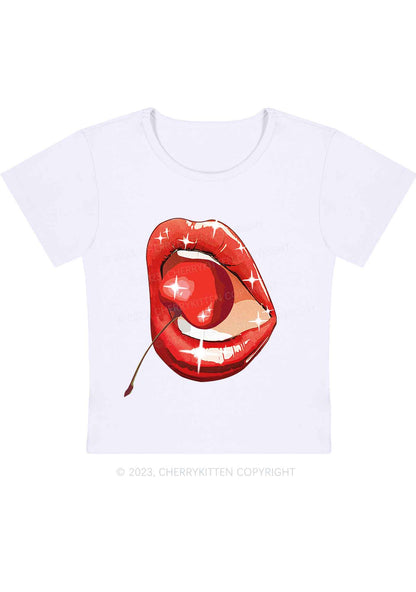 Curvy Red Cherry Lipstick Y2K Baby Tee Cherrykitten