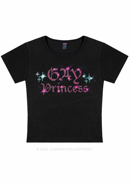 Rhinestone Gay Princess Y2K Baby Tee Cherrykitten