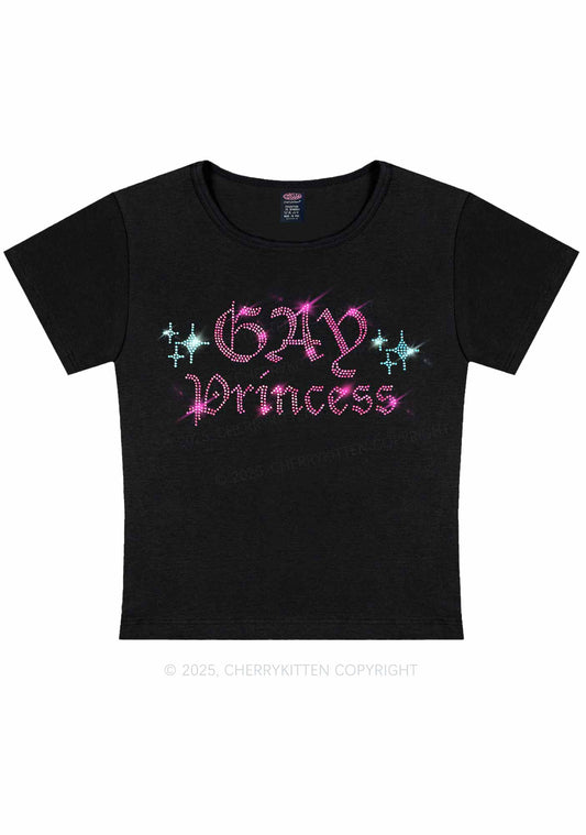 Rhinestone Gay Princess Y2K Baby Tee Cherrykitten