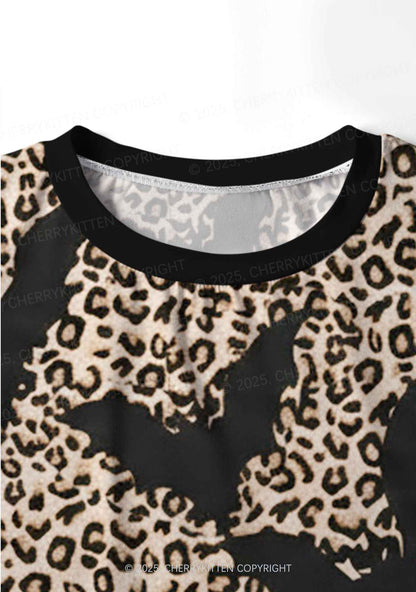 Bat Leopard Y2K Print Long Sleeve Pajama Set Cherrykitten