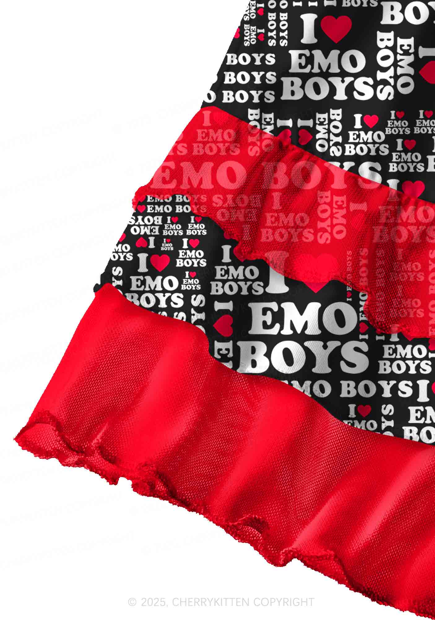 I Love Emo Boys Y2K Print Mini Layered Skirt Cherrykitten