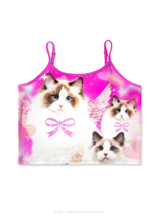 Alpha Male Cats Y2K Print Cami Crop Top Cherrykitten