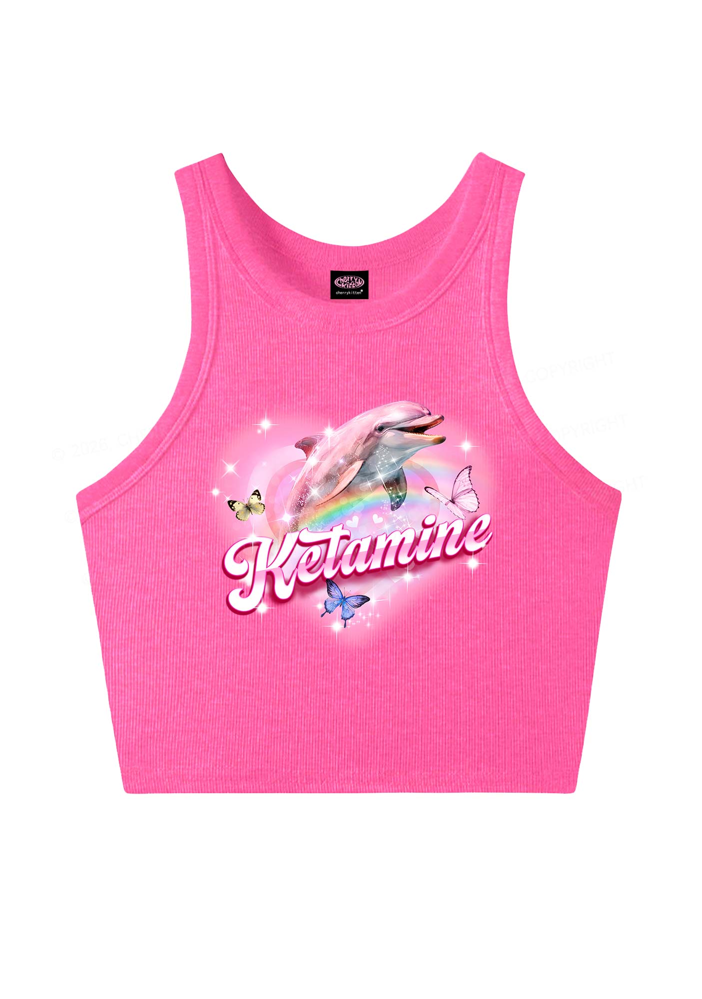 Pink K Dolphin Y2K Crop Tank Top Cherrykitten