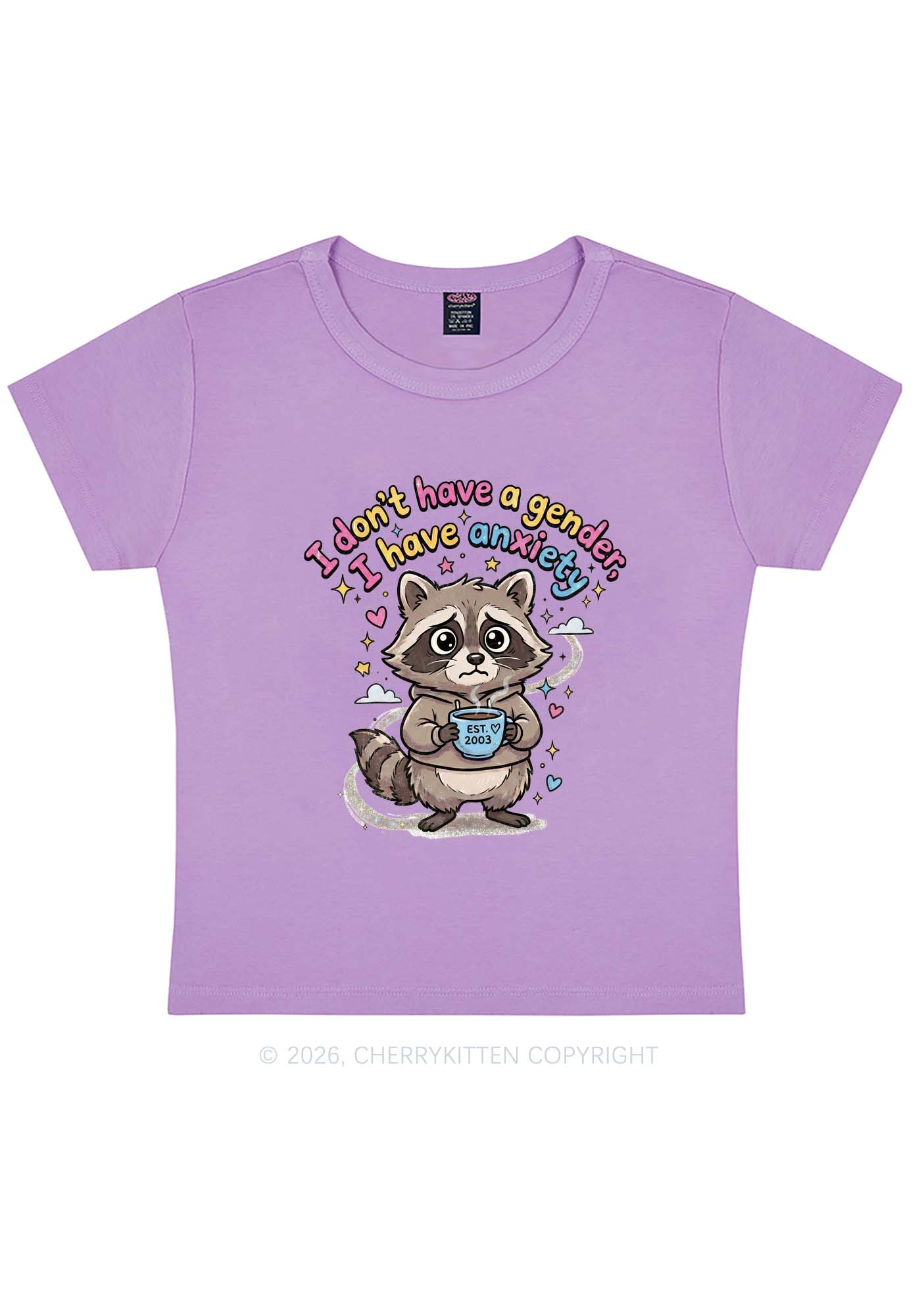 Raccoon I dont Have A Gender Pride Y2K Baby Tee Cherrykitten