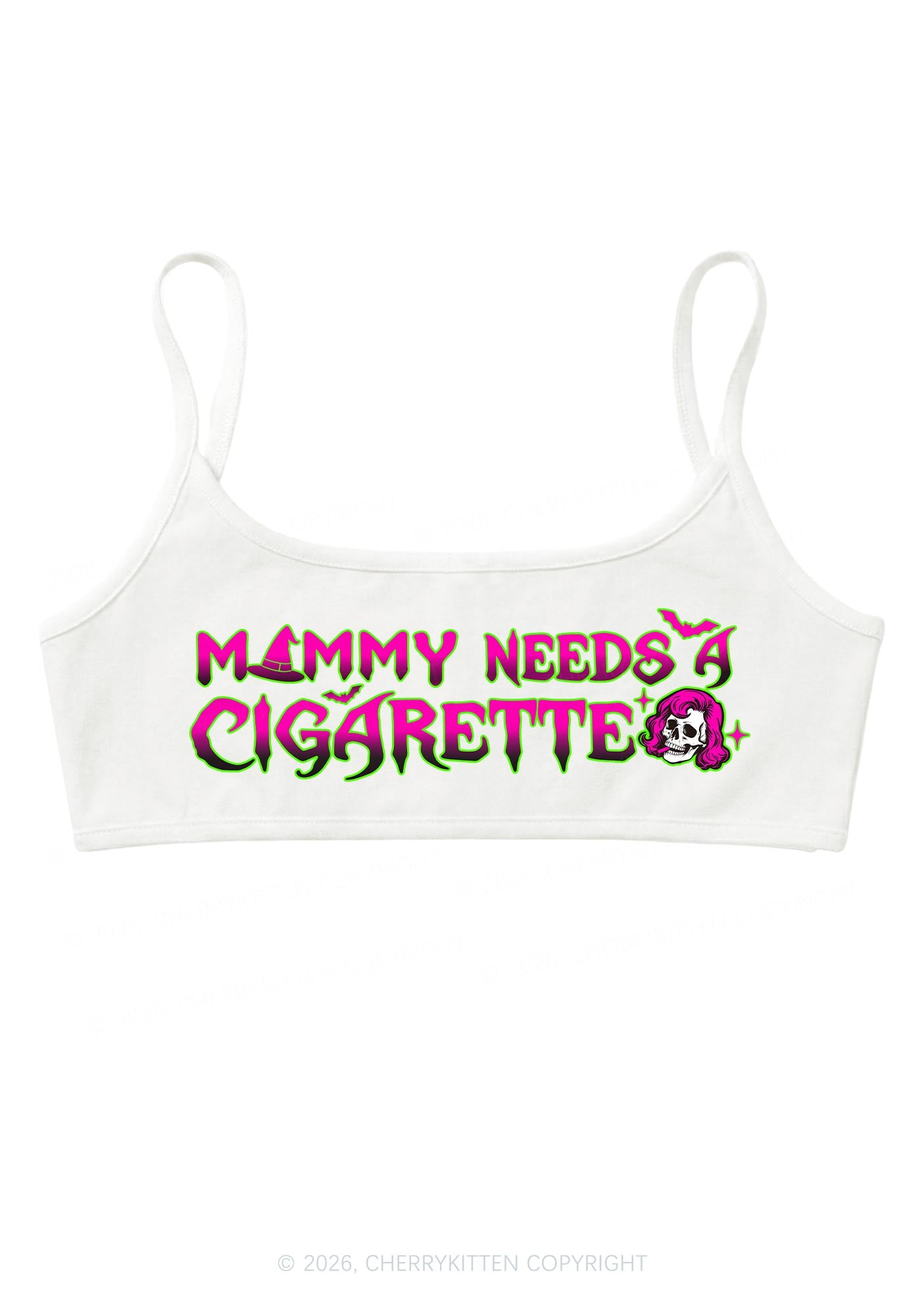 Halloween Witch Mommy Needs Cigarette Y2K Super Crop Cami Cherrykitten