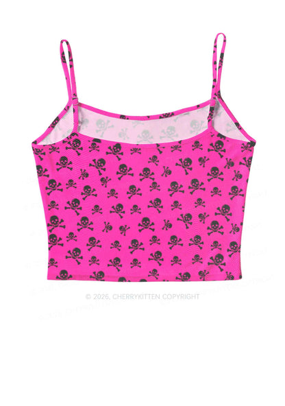 Hot Pink Skulls Y2K Mesh Cami Tank Cherrykitten