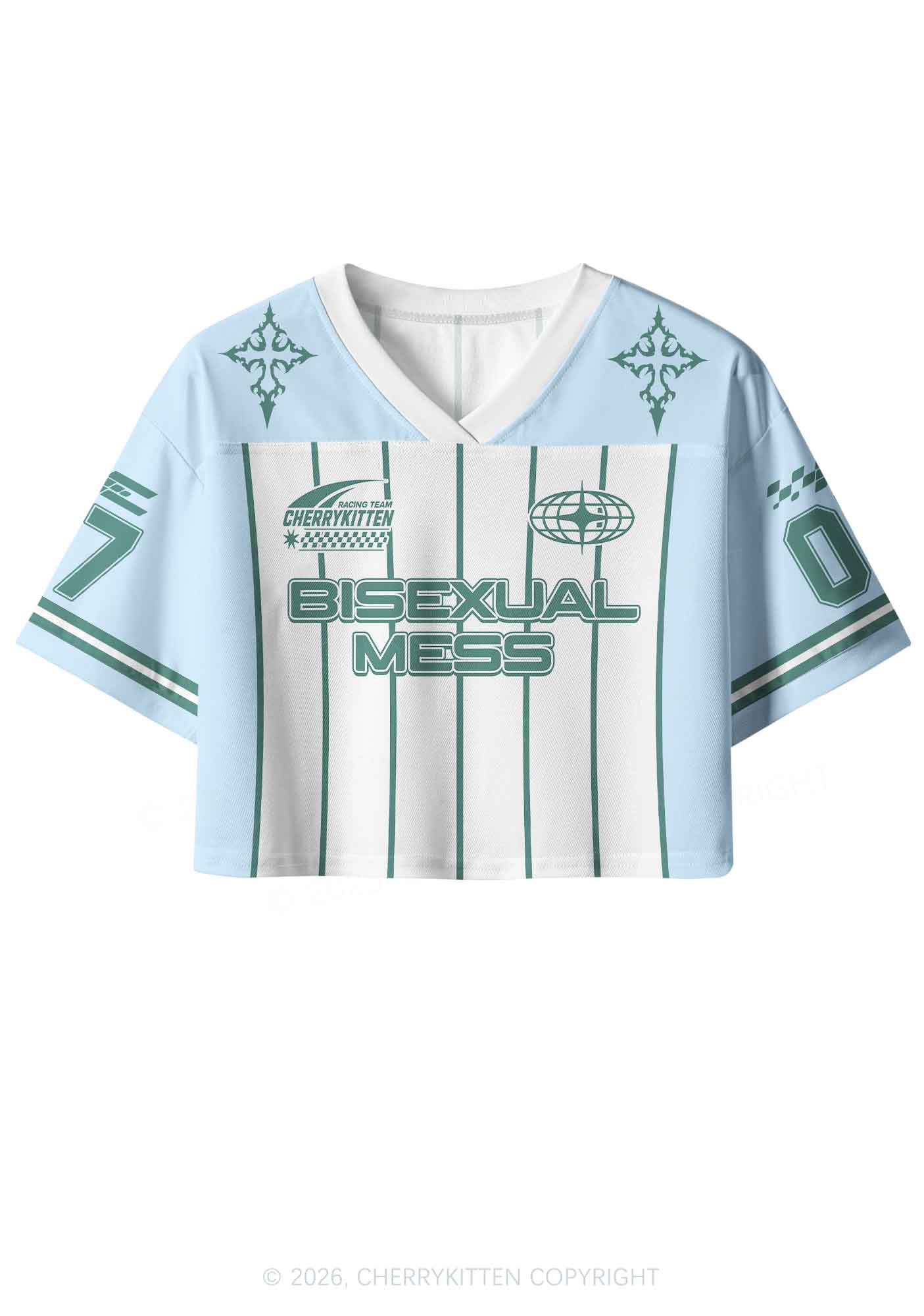 Green Stripes Bisexual Mess Pride Y2K Crop Sport Jersey Shirts Cherrykitten