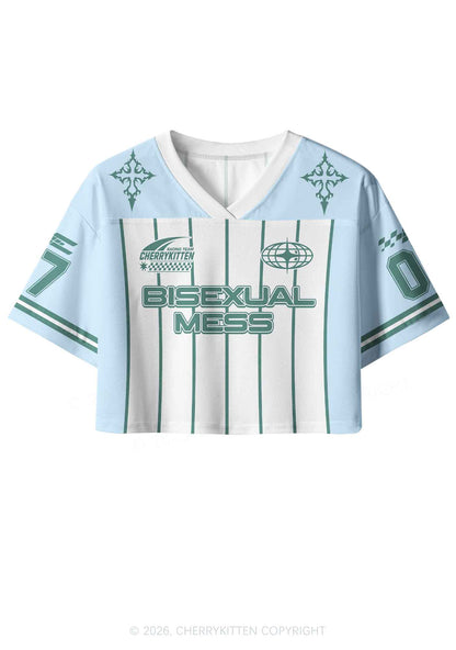 Green Stripes Bisexual Mess Pride Y2K Crop Sport Jersey Shirts Cherrykitten