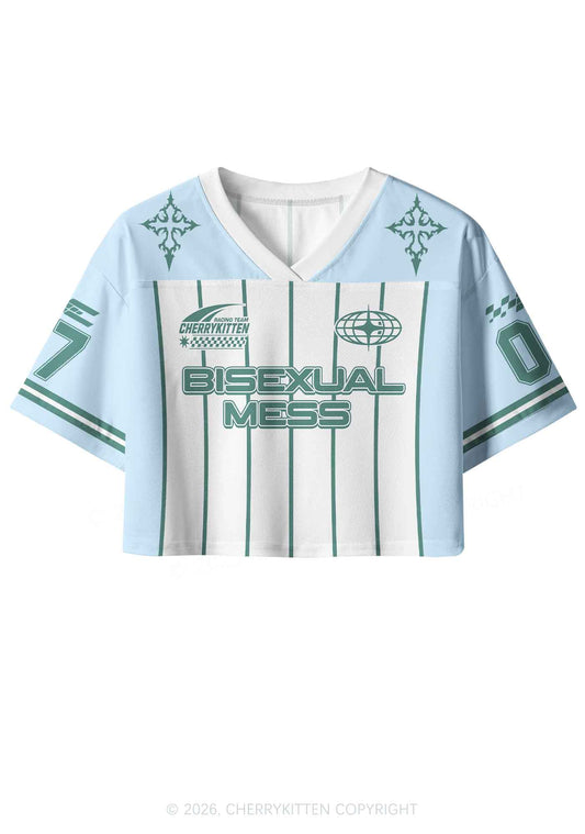 Green Stripes Bisexual Mess Pride Y2K Crop Sport Jersey Shirts Cherrykitten