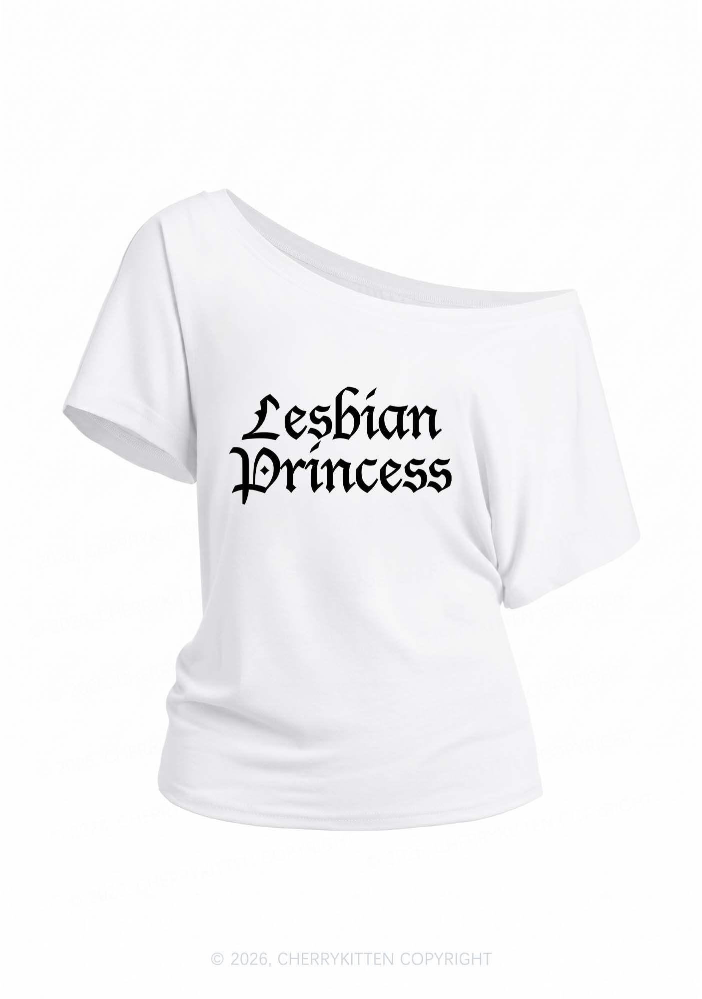 Lesbian Princess Pride Y2K Off Shoulder Tee Cherrykitten