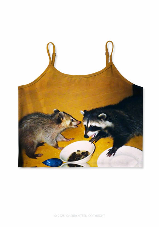 Raccoon Meal Y2K Print Cami Crop Top Cherrykitten