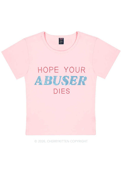 Rhinestone Hope Your Abuser Dies Y2K Baby Tee Cherrykitten
