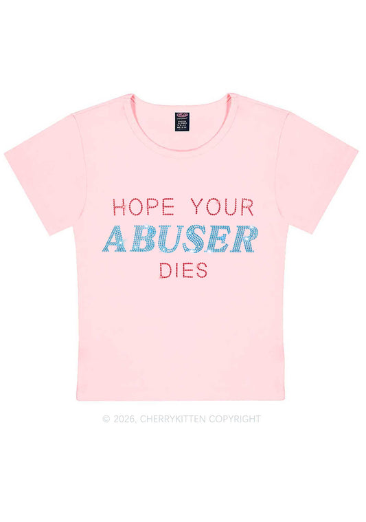 Rhinestone Hope Your Abuser Dies Y2K Baby Tee Cherrykitten