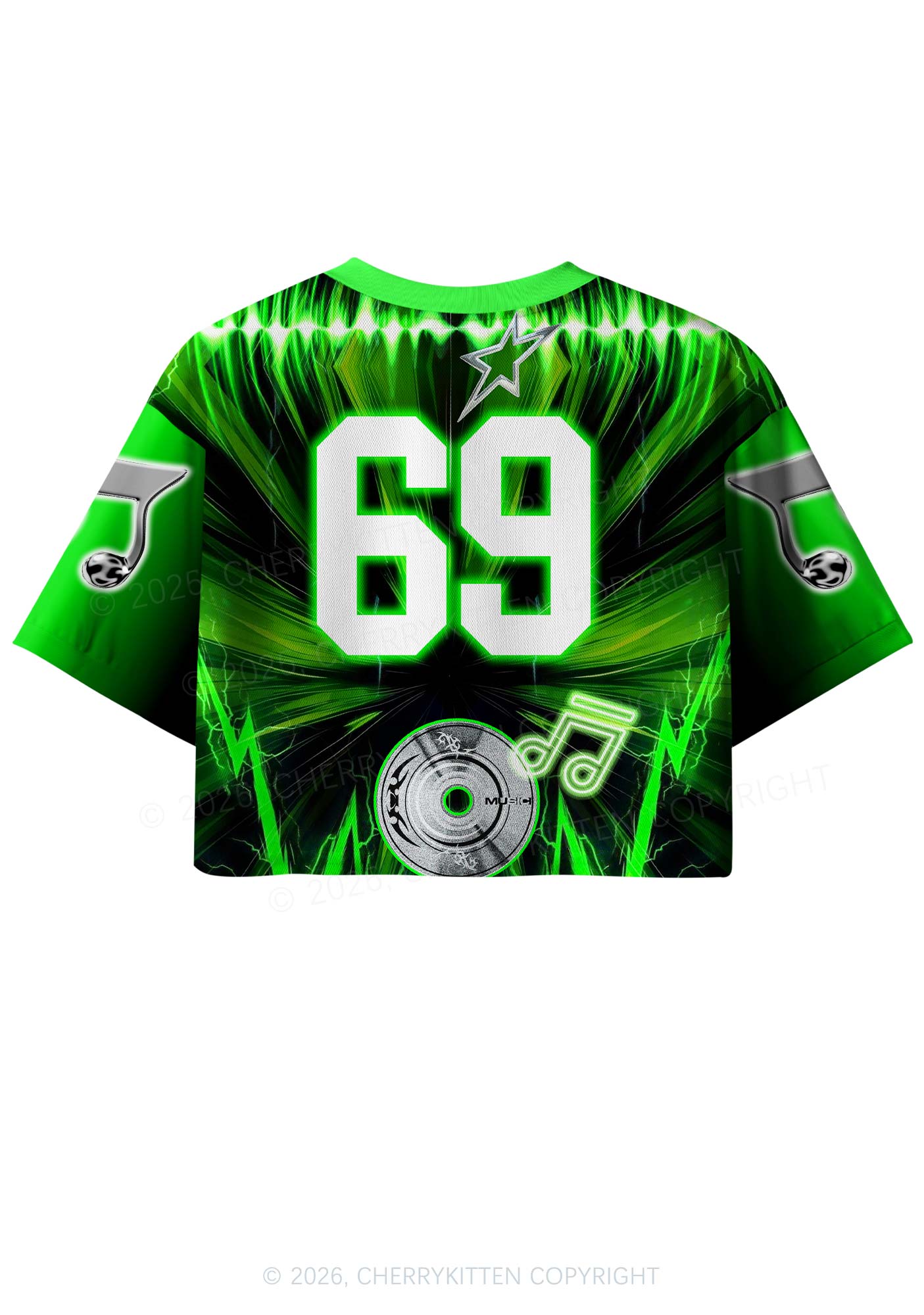 Green DnB Lightning Rock Y2K Crop Sport Jersey Shirts Cherrykitten