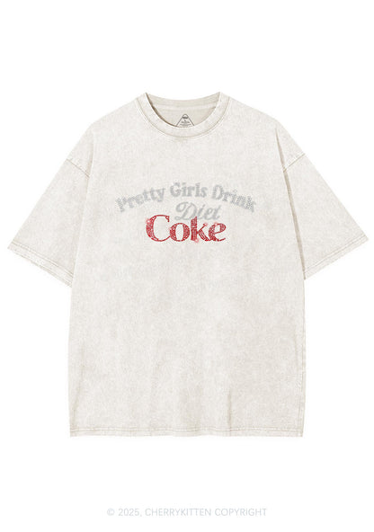 Rhinestone Pretty Girls Drink Diet Coke Y2K Shirts Washed Tee Cherrykitten