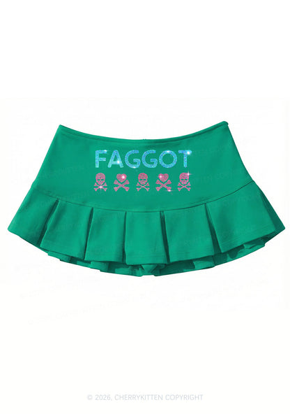 Rhinestone Faggot Skull Pride Y2K Mini Pleated Skirts Cherrykitten