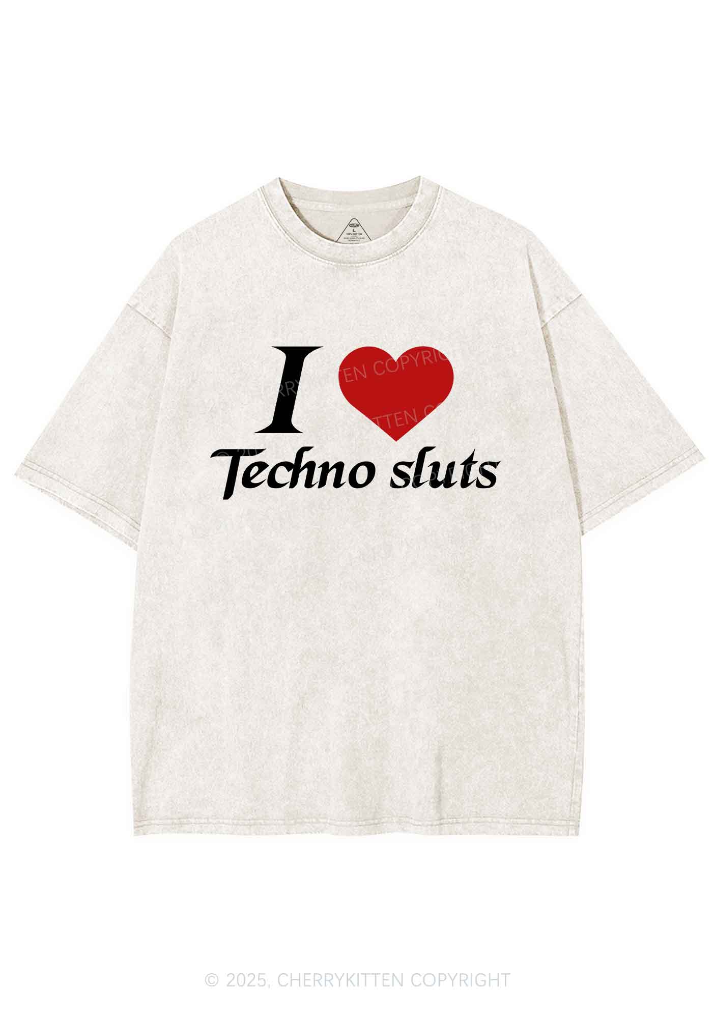 I Love Techno Slxts Y2K Shirts Washed Tee Cherrykitten