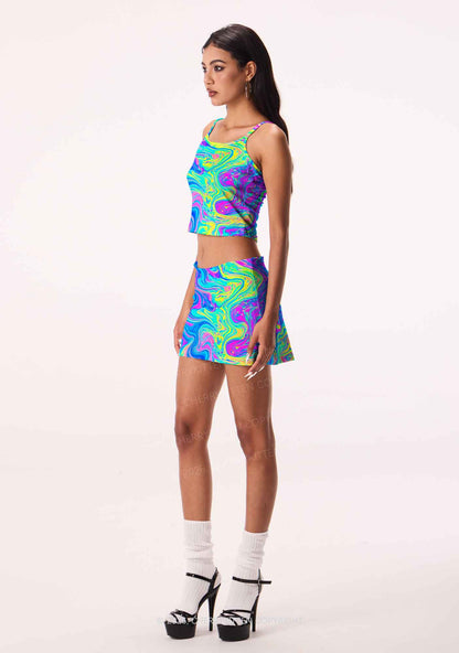 Rainbow Fluid Swirl Y2K Print Cami Crop Top Cherrykitten