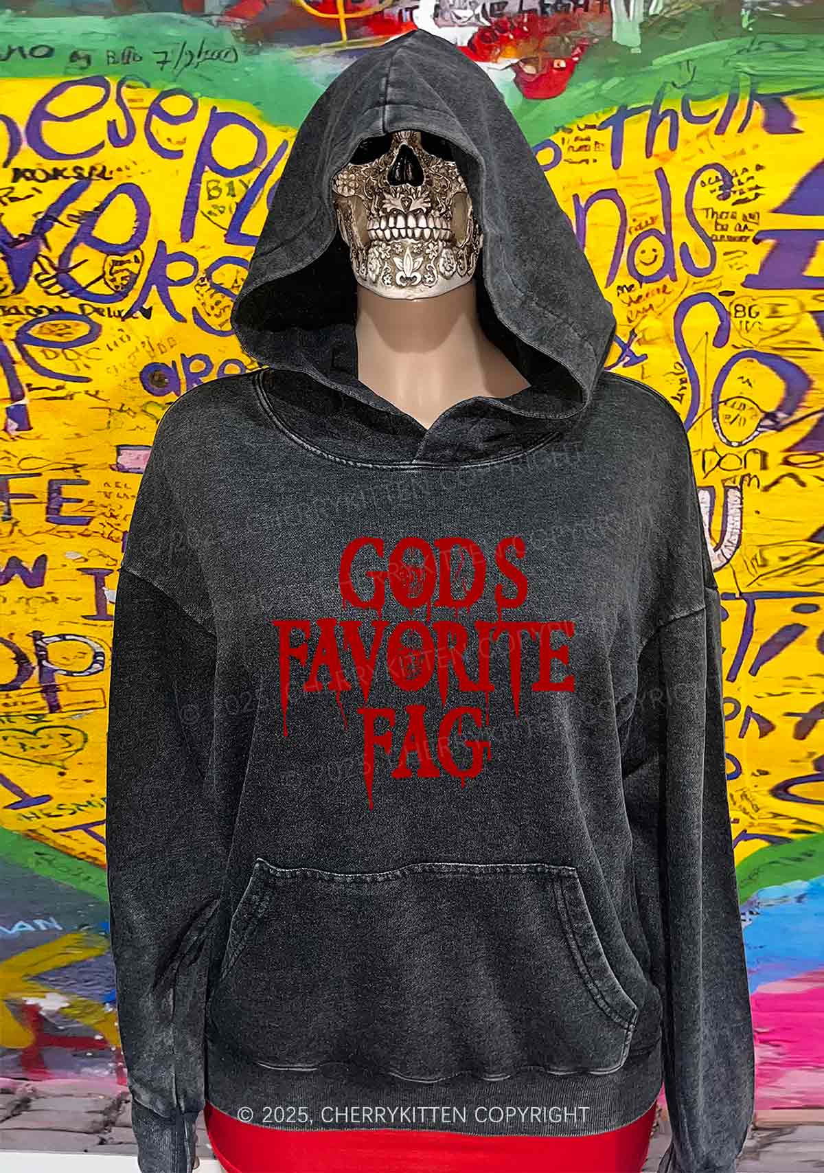 Halloween Gods Favorite Fag Pride Y2K Washed Hoodie Cherrykitten