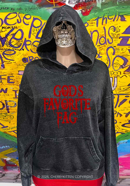 Halloween Gods Favorite Fag Pride Y2K Washed Hoodie Cherrykitten