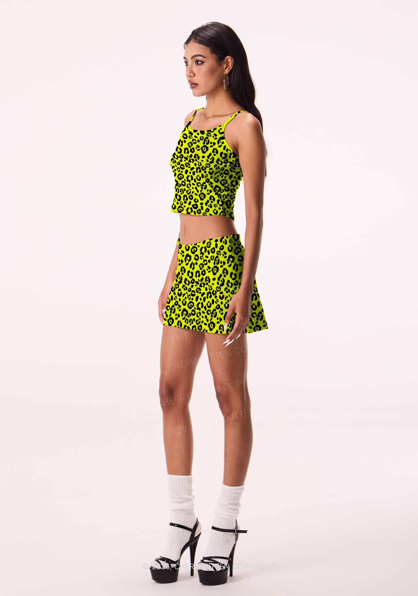 Neon Leopard Y2K Print Cami Crop Top Cherrykitten