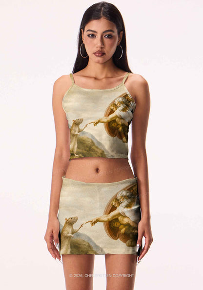 God Hand Touching Rat Y2K Print Cami Crop Top Cherrykitten