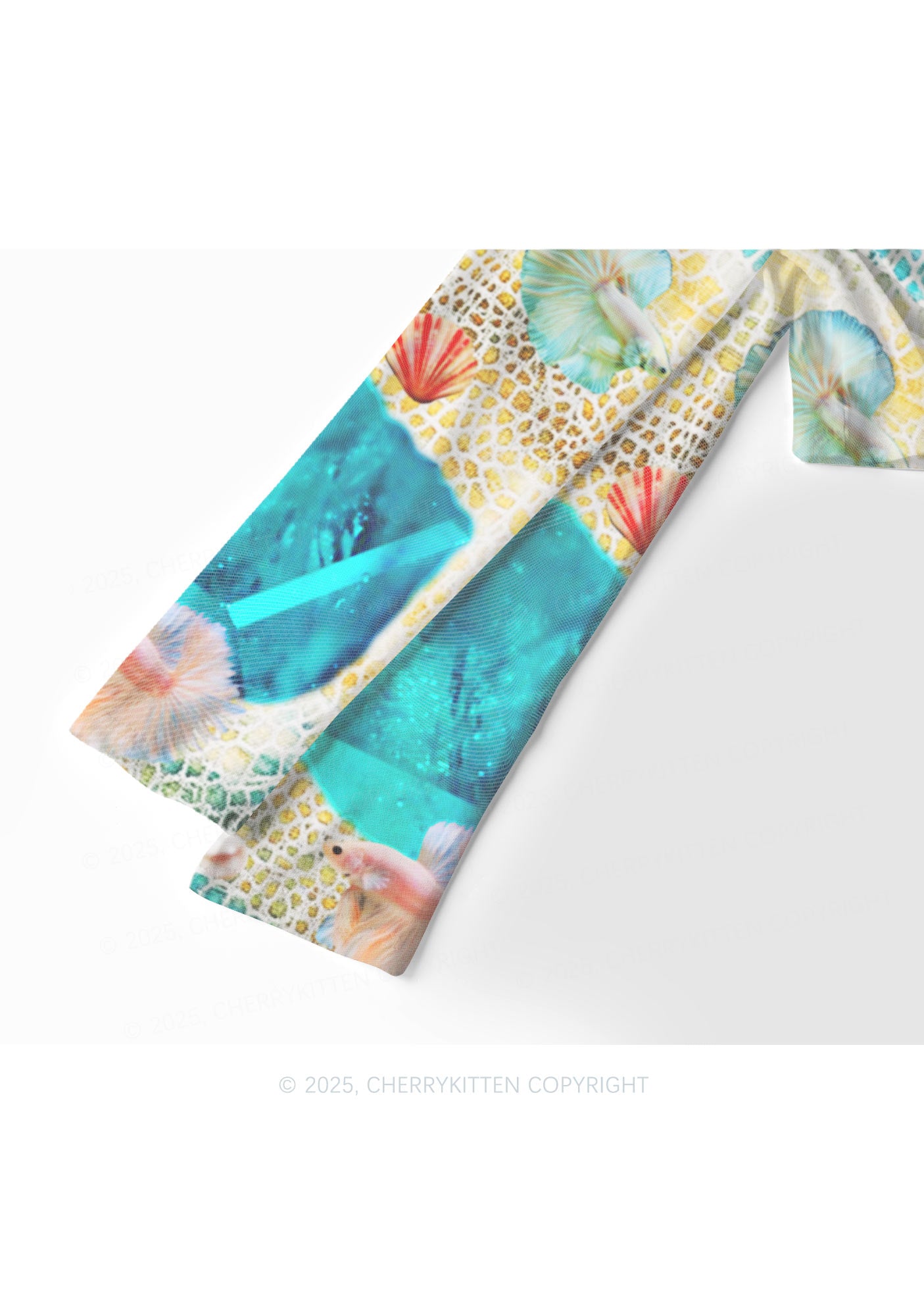 Seashell Fantasy Y2K Mesh Long Sleeve Crop Top Cherrykitten