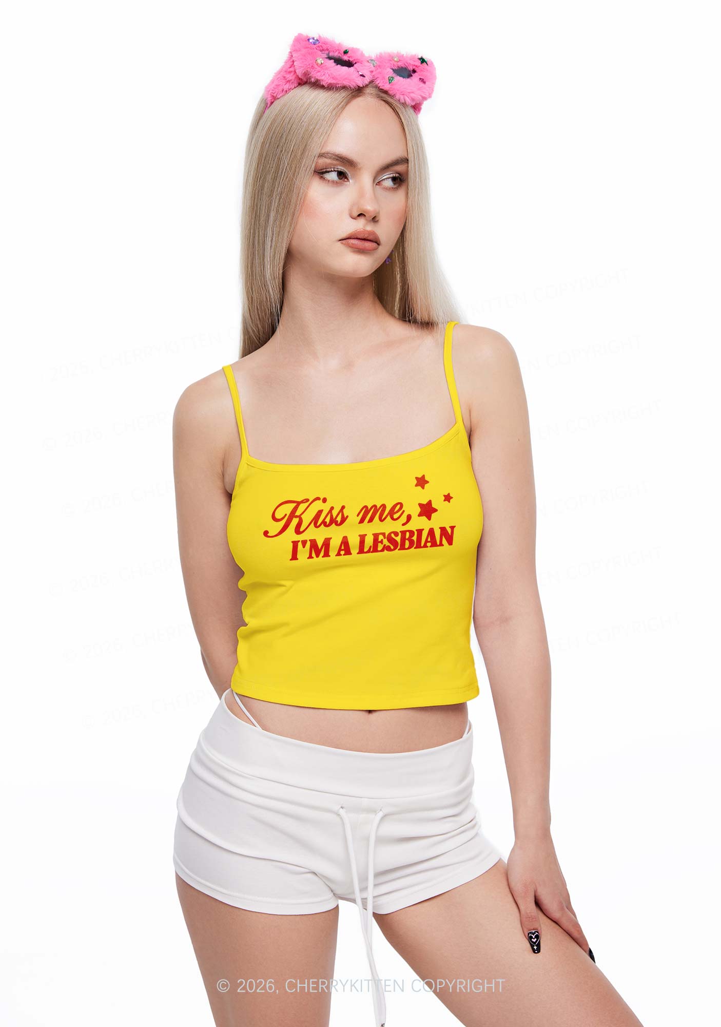 Kiss Me Im Lesbian Pride Y2K Spaghetti Strap Cami Cherrykitten