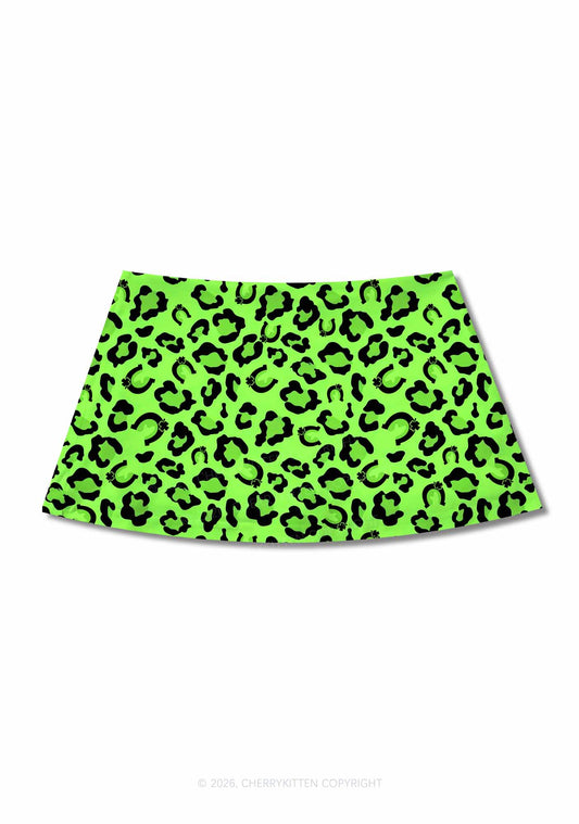 Fluorescent Green Leopard St Patricks Y2K Print Mini Skirt Cherrykitten