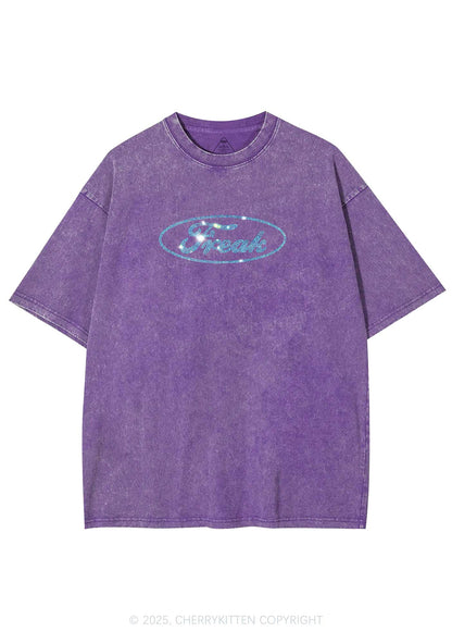 Rhinestone Oval Freak Y2K Shirts Washed Tee Cherrykitten